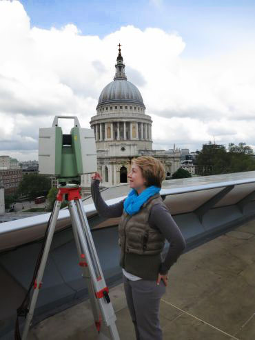 Caitlin Stevens, a researcher at CAST, prepares to scan the exterior of St. Paul's Cathedral in London. Photo courtesy Atlantic Productions