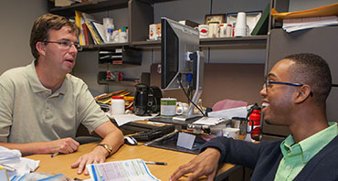 Durant meets weekly with faculty mentor Jamie Hestekin to discuss his progress in the lab.