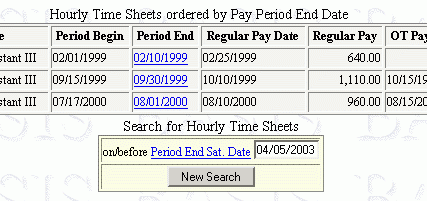 Example of chronological display order and inverse chronological search order