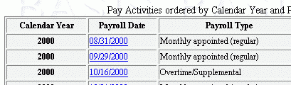Example of the Pay Activity display with the pay date available for selection